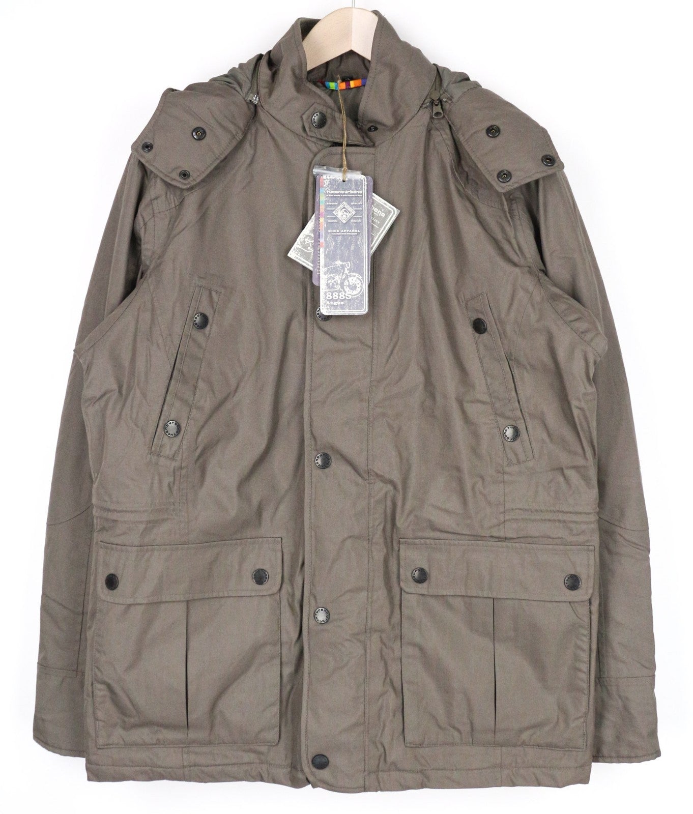 TUCANO URBANO Angus Men Jacket XL Brown Cotton Blend Waterproof Hooded Moto