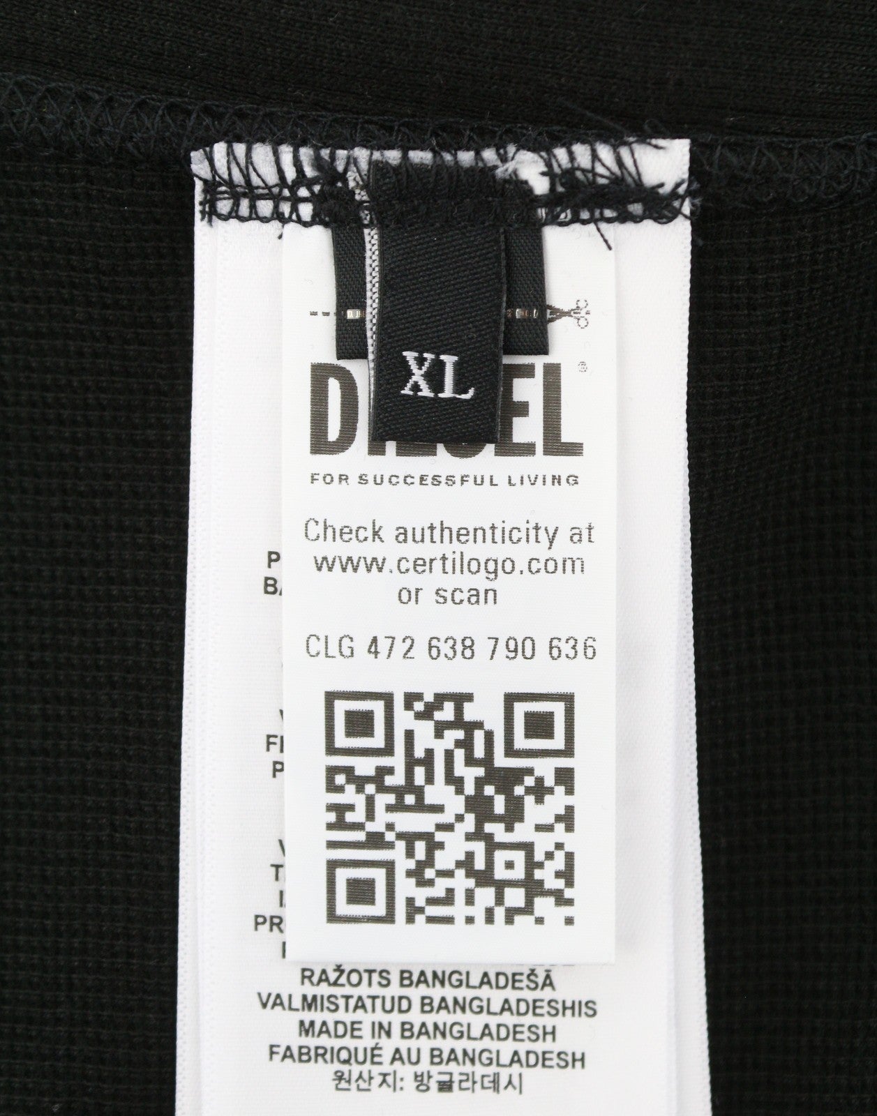 DIESEL S-Raglan-Waf Men Sweatshirt XL Black Crew Neck Front Logo Pull On RRP175
