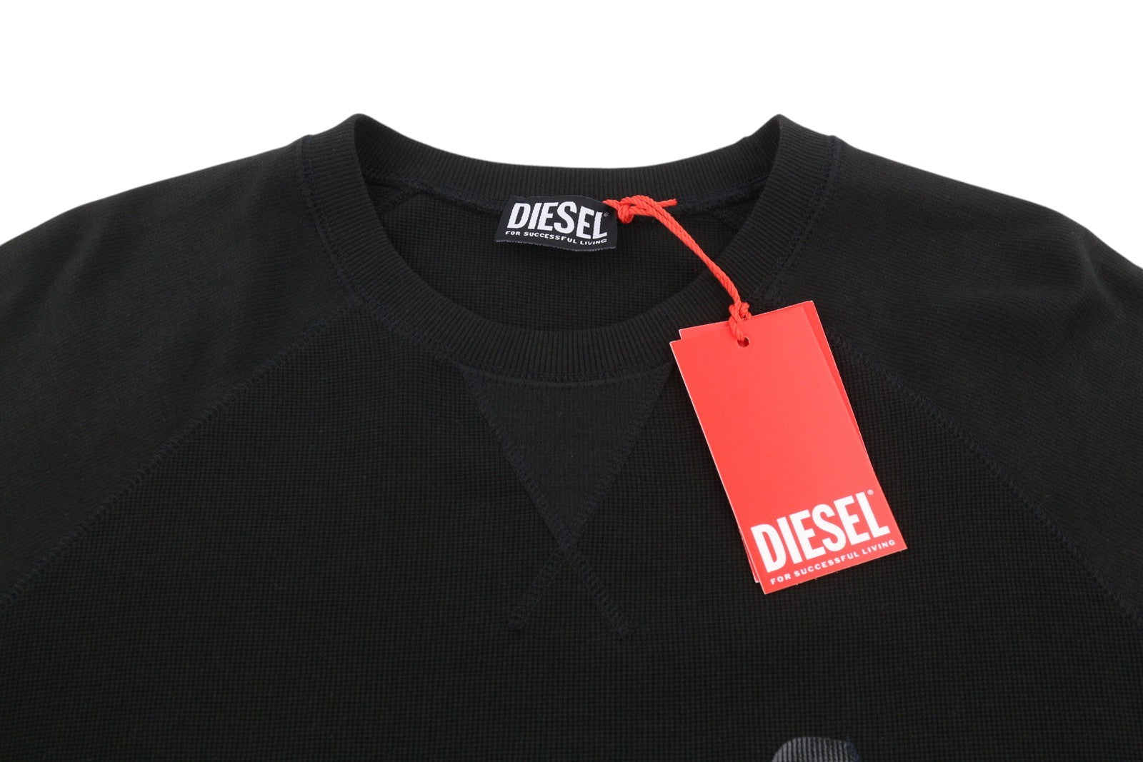 DIESEL S-Raglan-Waf Men Sweatshirt XL Black Crew Neck Front Logo Pull On RRP175