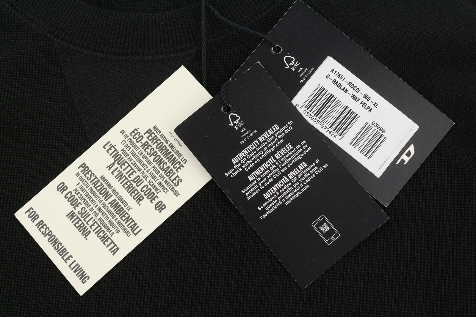 DIESEL S-Raglan-Waf Men Sweatshirt XL Black Crew Front Logo Pull On RRP175