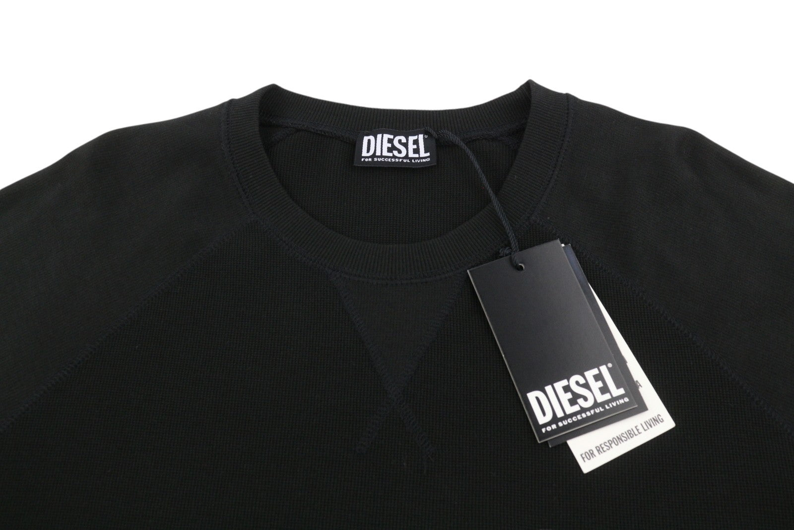 DIESEL S-Raglan-Waf Men Sweatshirt XL Black Crew Front Logo Pull On RRP175