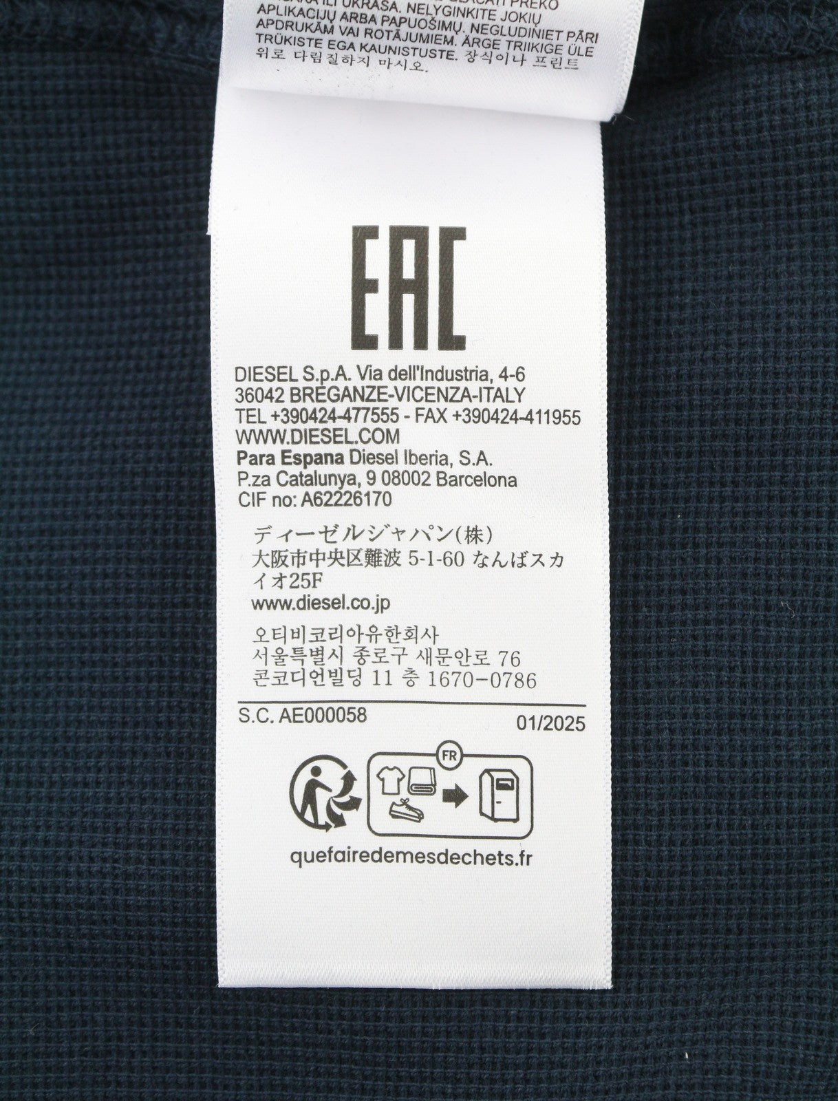 DIESEL S-Raglan-Waf Men Sweatshirt L Blue Crew Neck Front Logo Pull On RRP175