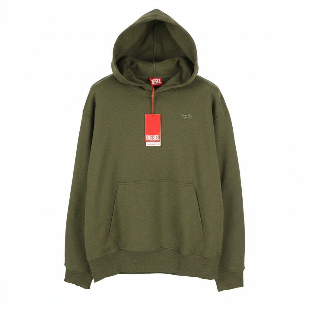DIESEL S-Macs-Hood-Megoval-D Men Hoodie L Khaki Green Kangaroo Pocket RRP250