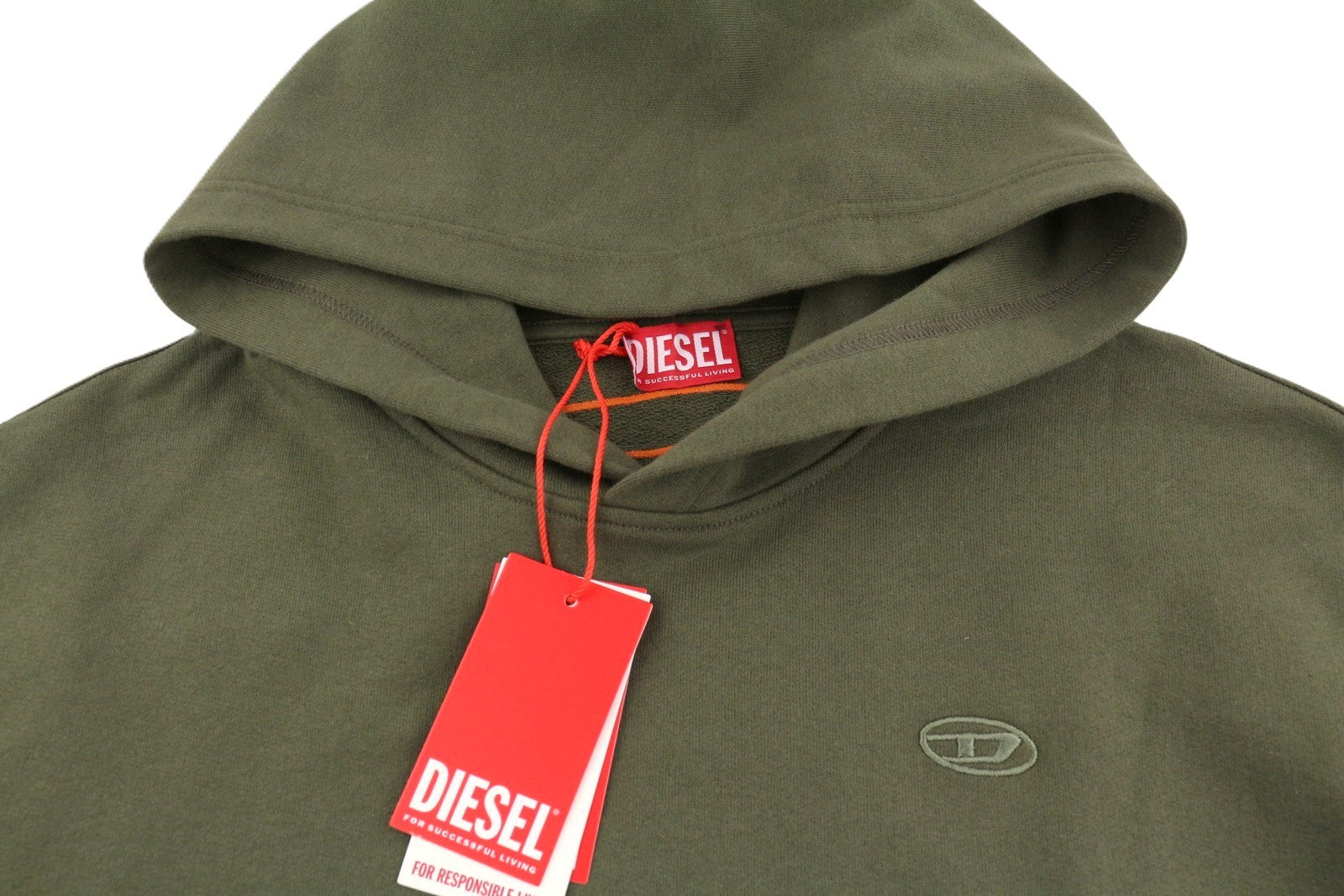 DIESEL S-Macs-Hood-Megoval-D Men Hoodie L Khaki Green Kangaroo Pocket RRP250