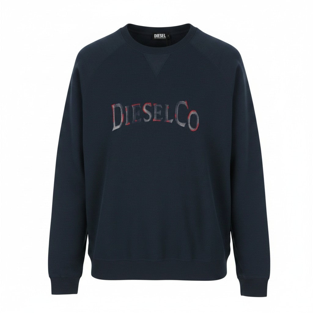 DIESEL S-Raglan-Waf Men Sweatshirt XL Blue Crew Neck Front Logo Pull On RRP175