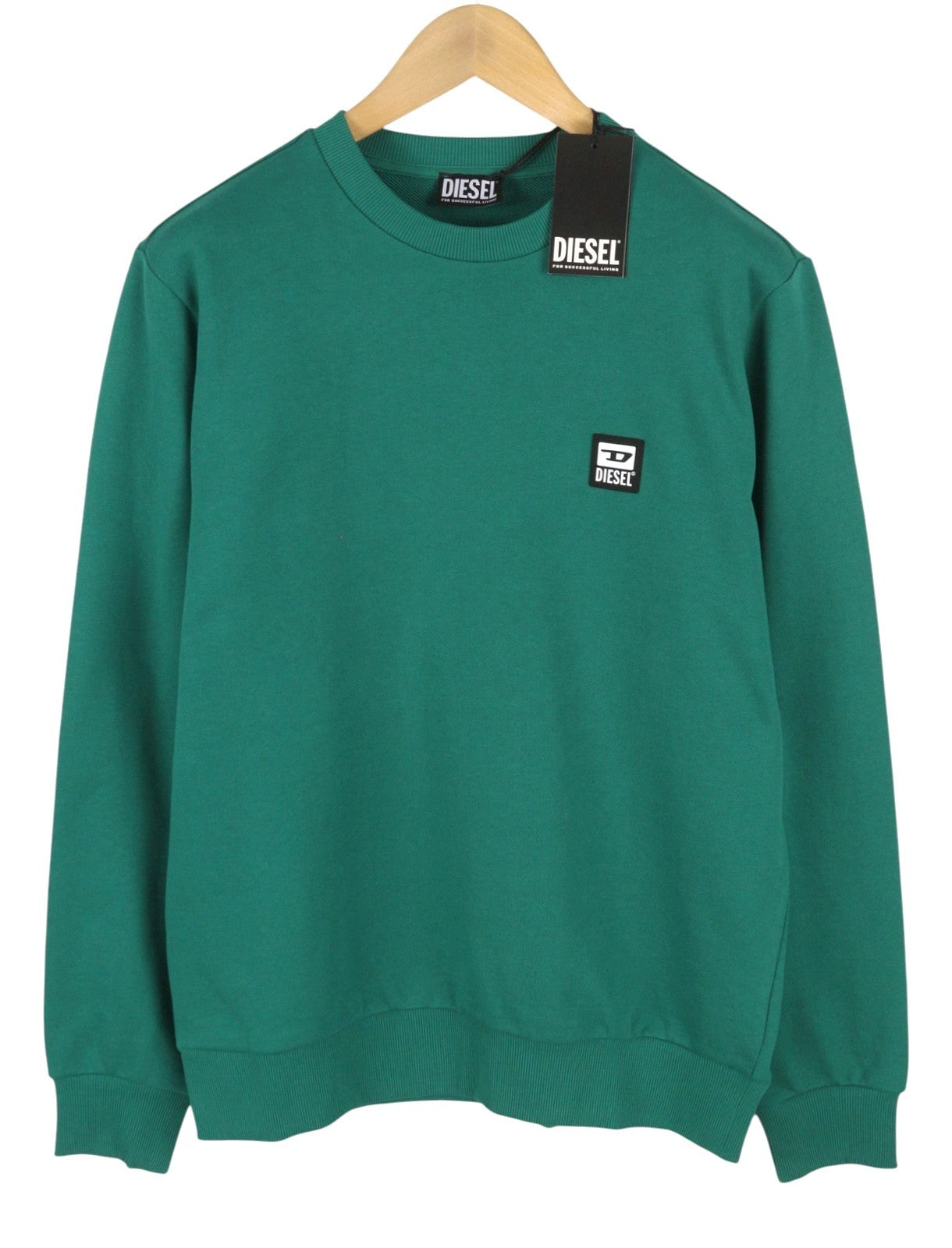 DIESEL S-Girk-K12 Men Sweatshirt L Green Cotton Crew Neck Pull On