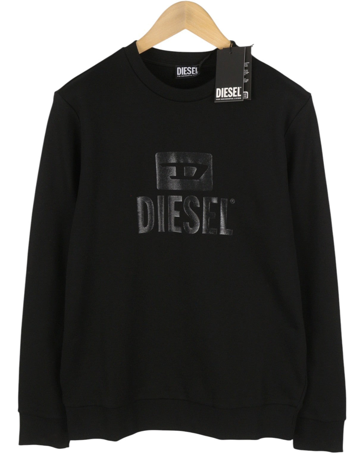 DIESEL S-Gir-Crewneck Tone On Tone Men Sweatshirt M Black Front Logo Pull On