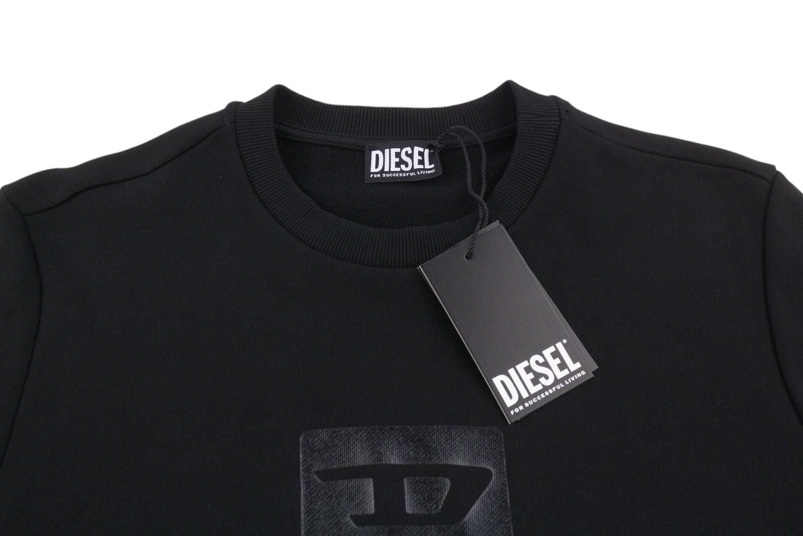 DIESEL S-Gir-Crewneck Tone On Tone Men Sweatshirt M Black Front Logo Pull On