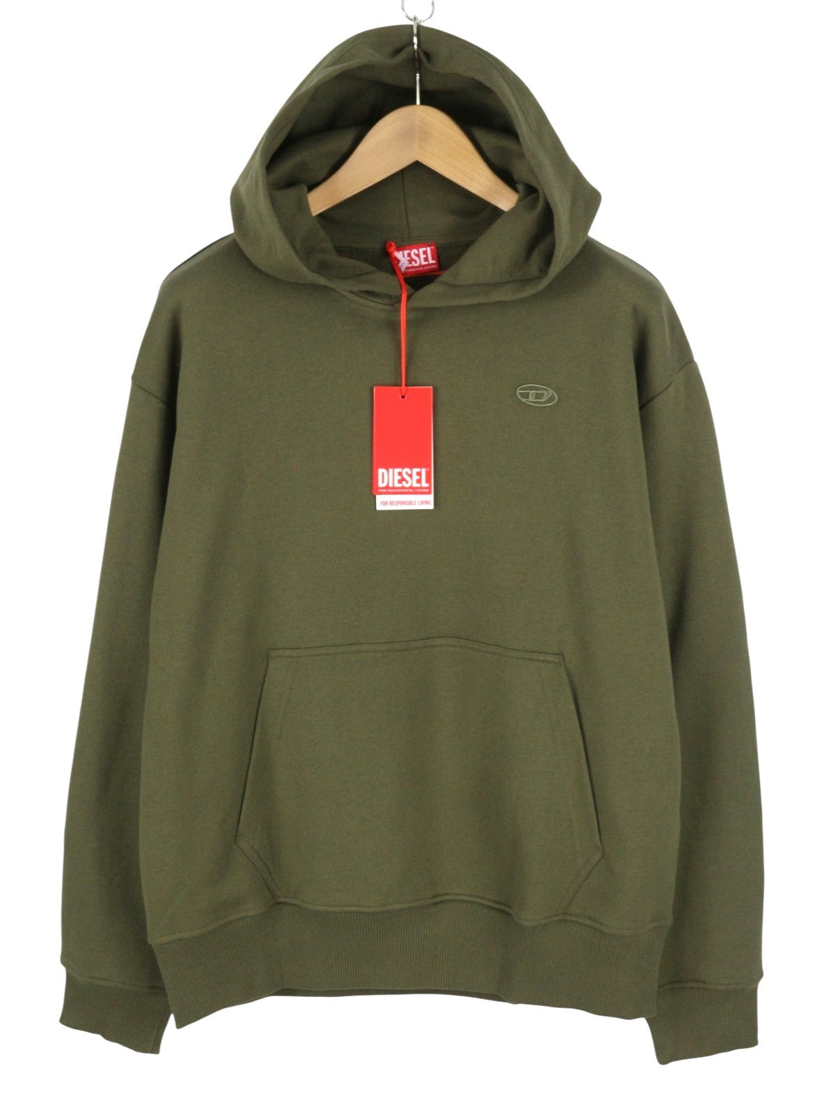 DIESEL S-Macs-Hood-Megoval-D Men Hoodie M Khaki Green Kangaroo Pocket RRP250