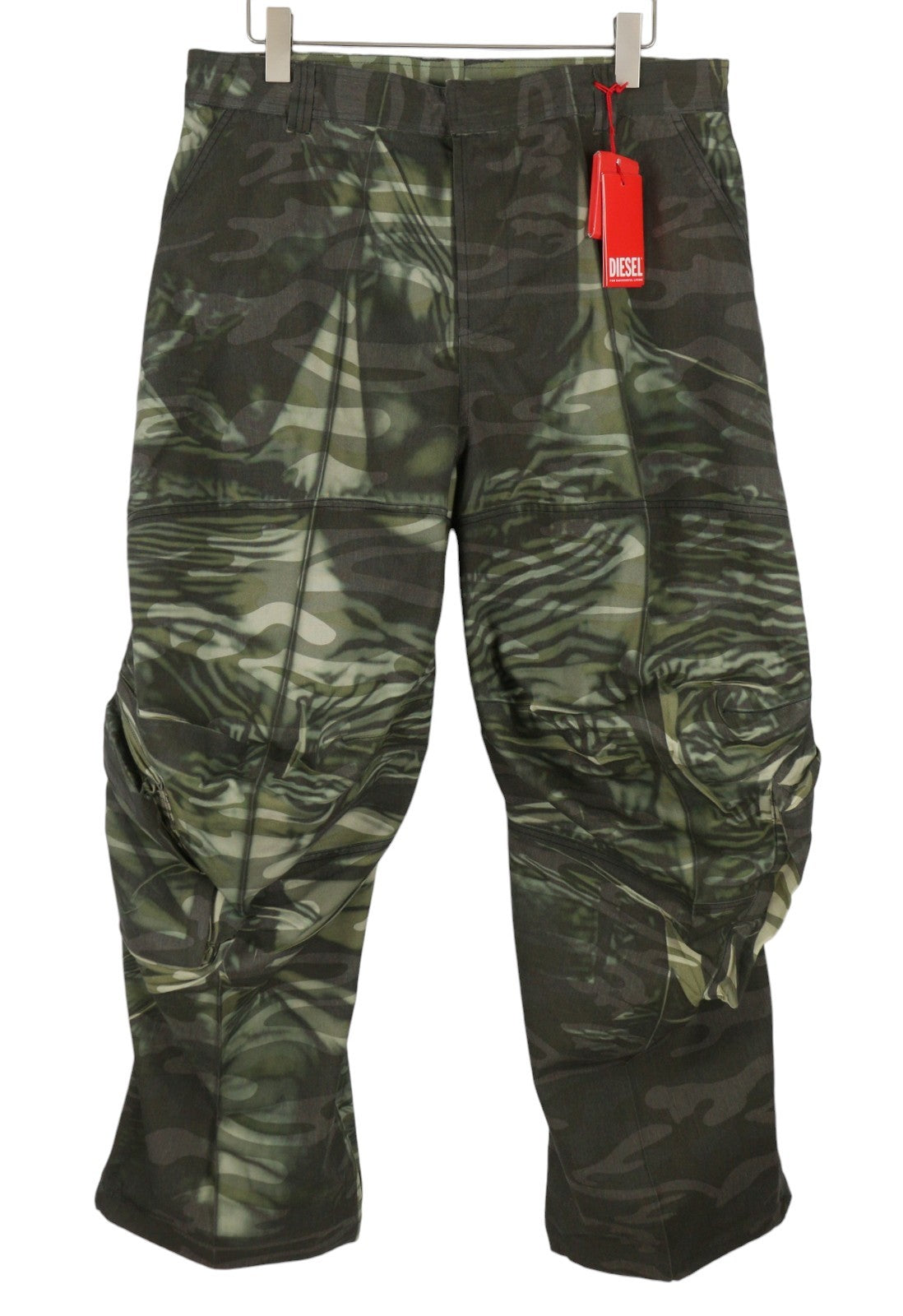 DIESEL P-Arne Men Trousers 52 W37 Khaki Camouflage Twill Cargo RRP375