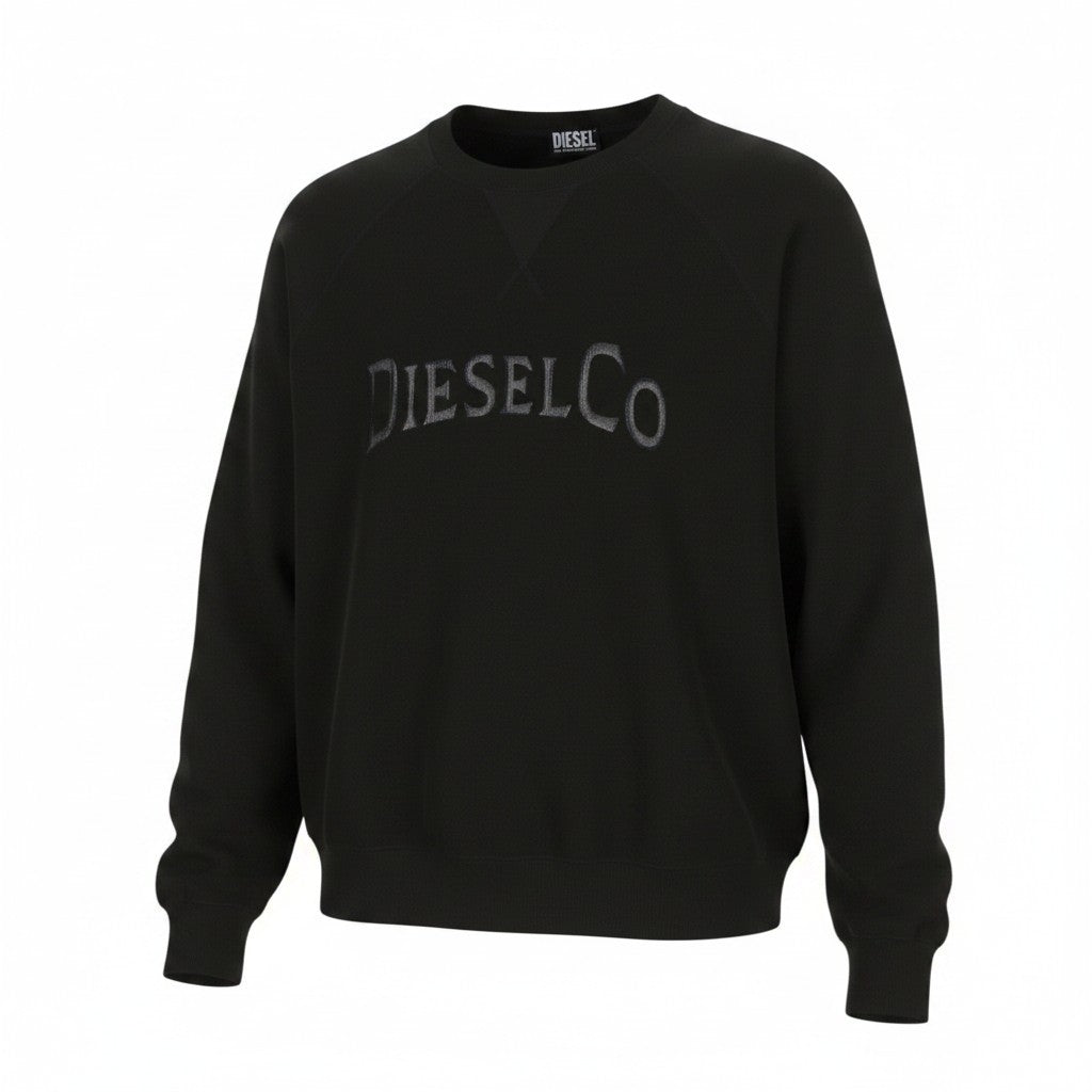 DIESEL S-Raglan-Waf Men Sweatshirt L Black Crew Collar Front Logo Pull On RRP175