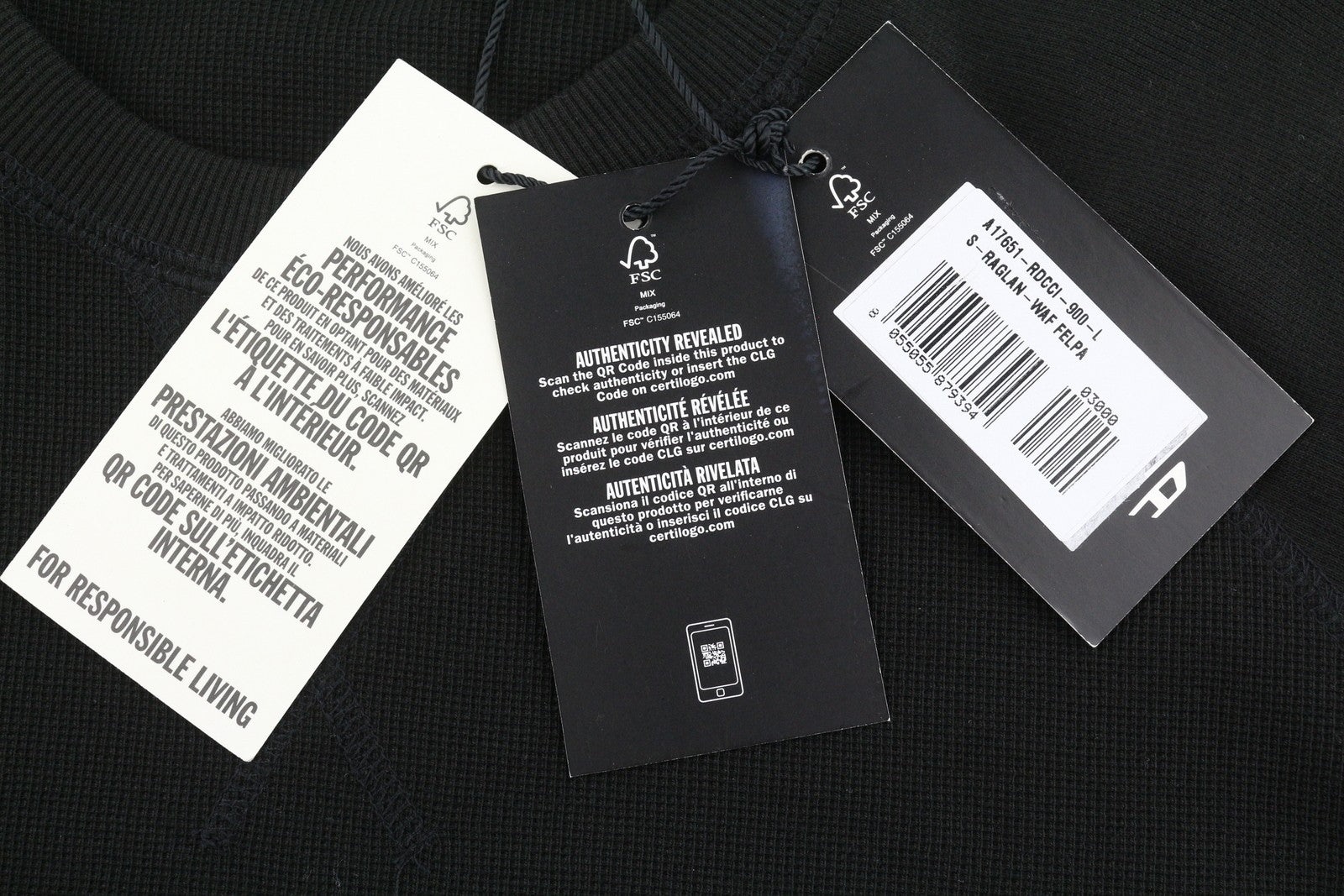 DIESEL S-Raglan-Waf Men Sweatshirt L Black Crew Collar Front Logo Pull On RRP175