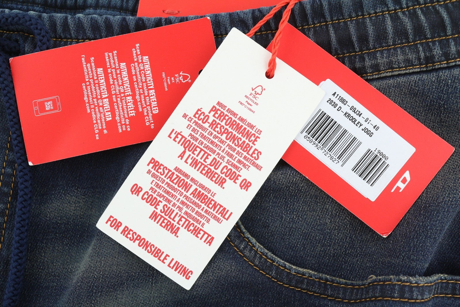 DIESEL 2030 D-Krooley 09J34 Jogg Men Jeans W40 Blue Faded Distress RRP295