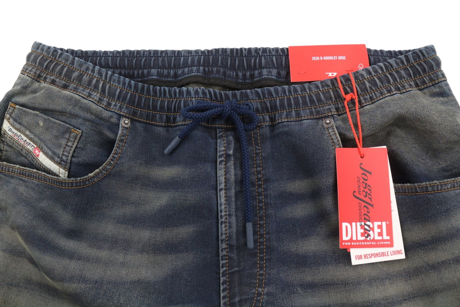 DIESEL 2030 D-Krooley 09J34 Jogg Men Jeans W36 Blue Faded Distress RRP295
