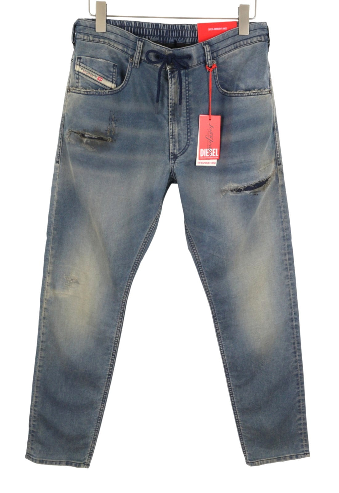 DIESEL 2032 D-Krooley-B 068PL Jogg Men Jeans W34 Blue Faded Distress RRP325