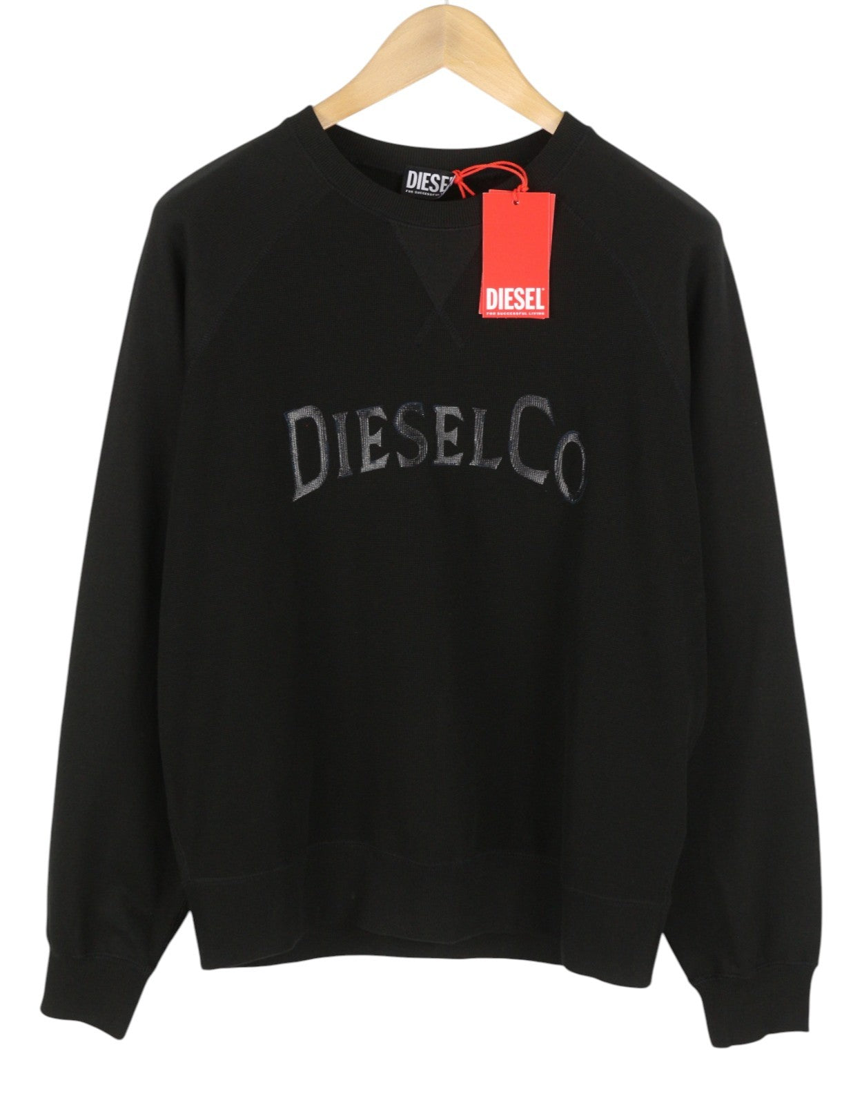 DIESEL S-Raglan-Waf Men Sweatshirt M Black Crew Neck Front Logo Pull On RRP175