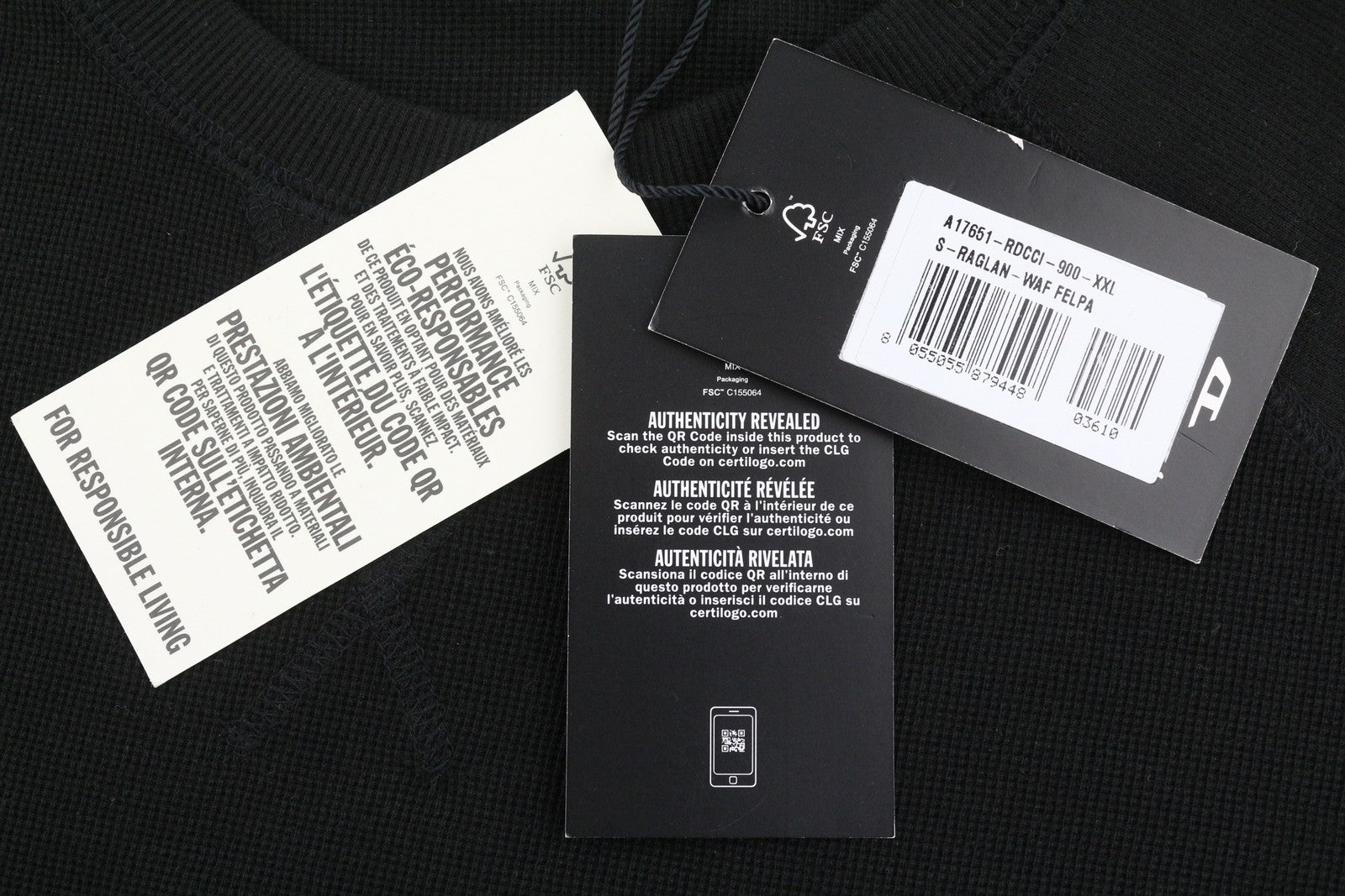 DIESEL S-Raglan-Waf Men Sweatshirt 2XL Black Crew Neck Front Logo Pull On RRP175