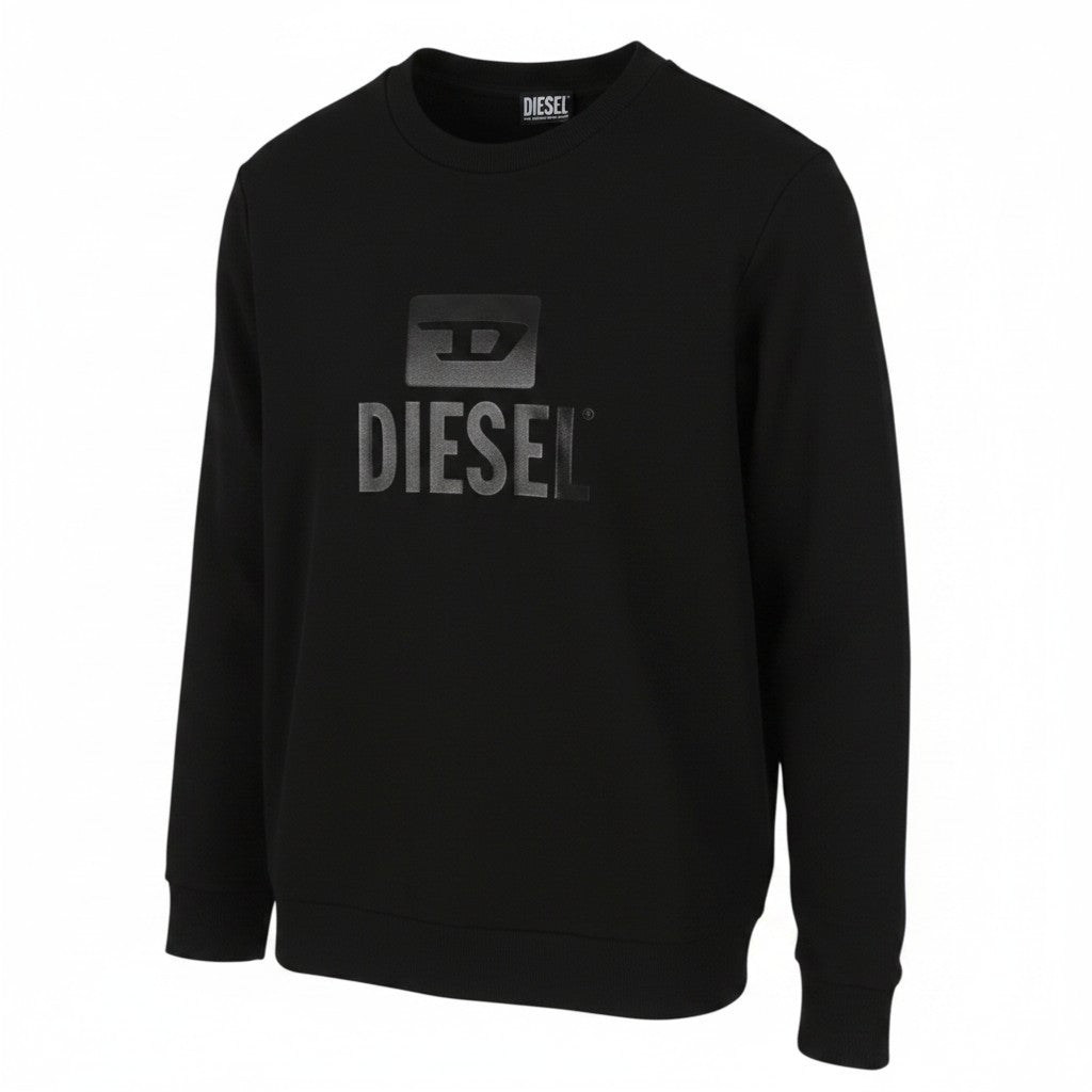 DIESEL S-Gir-Crewneck Tone On Tone Men Sweatshirt XL Black Front Logo Pull On