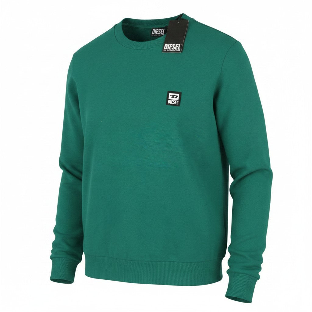 DIESEL S-Girk-K12 Men Sweatshirt M Green Cotton Crew Neck Pull On