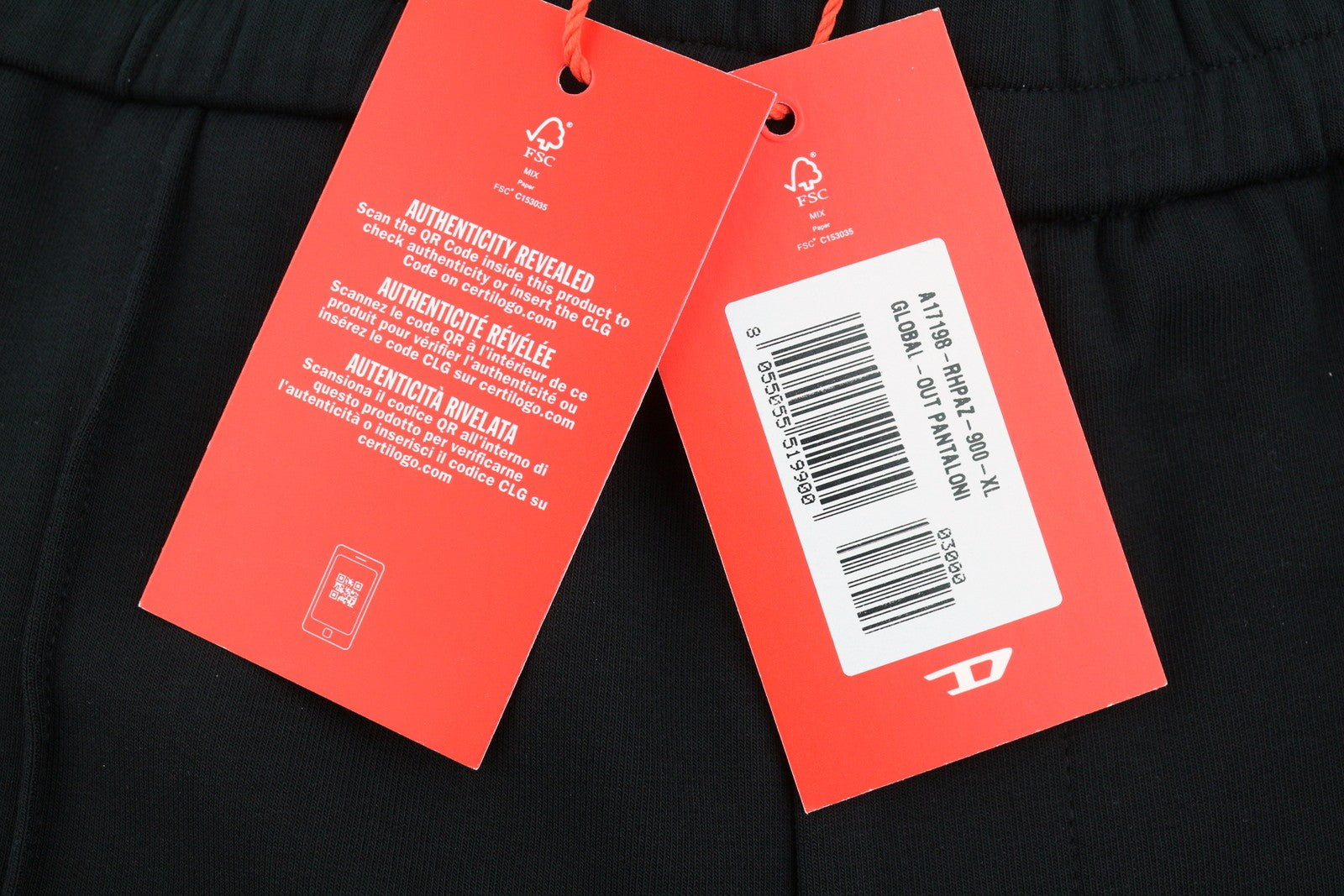 DIESEL Global-Out Men Trousers XL Black Drawstring Waist Sweatpants RRP195