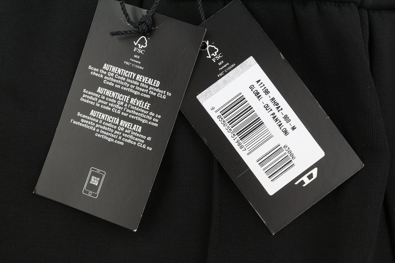 DIESEL Global-Out Men Trousers M Black Drawstring Waist Sweatpants RRP195