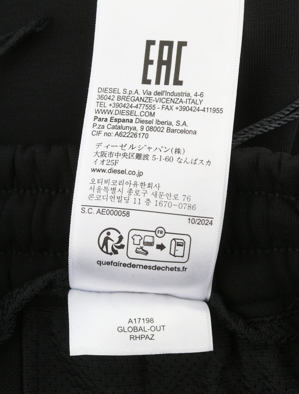 DIESEL Global-Out Men Trousers L Black Drawstring Waist Sweatpants RRP195
