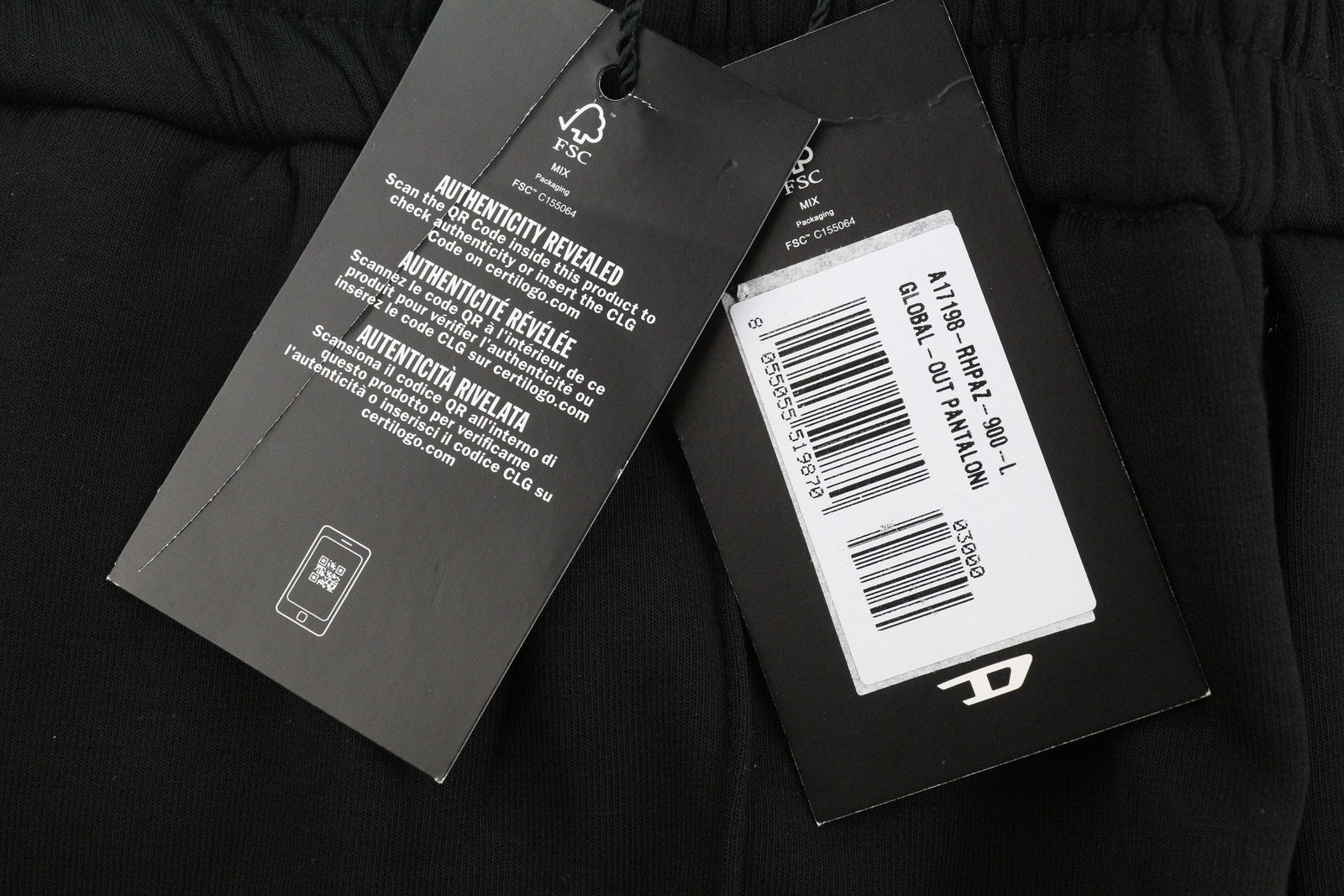 DIESEL Global-Out Men Trousers L Black Drawstring Waist Sweatpants RRP195