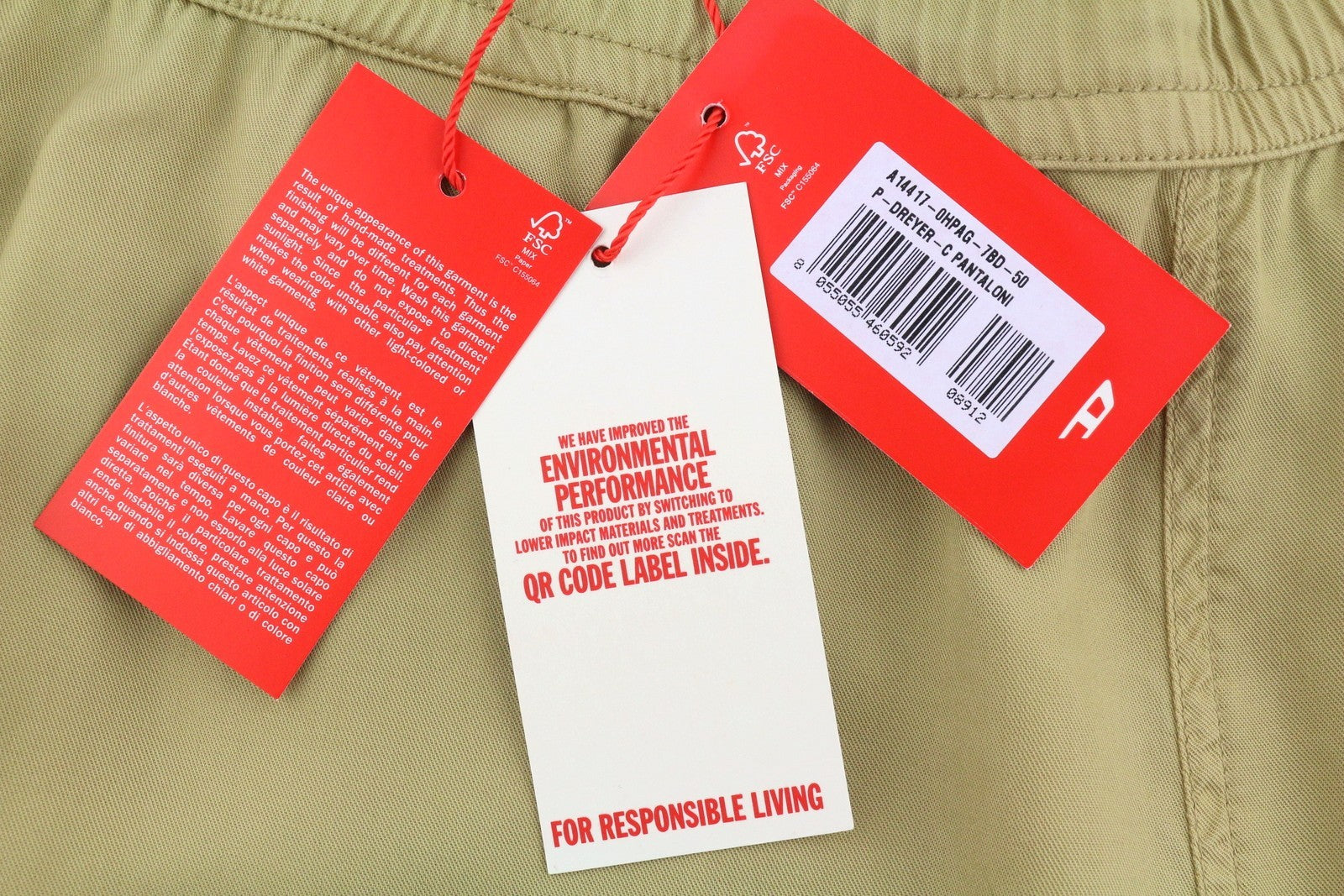 DIESEL P-Dreyer-C 0HPAG Men Trousers 50 W35 Beige Twill Elastic Waist RRP175