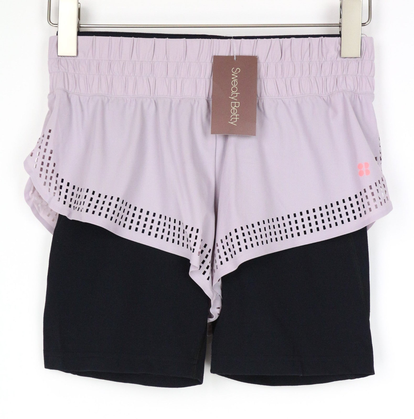 SWEATY BETTY Aerial 2in2 Women Sport Shorts S Pink Layered Opaque Stretch