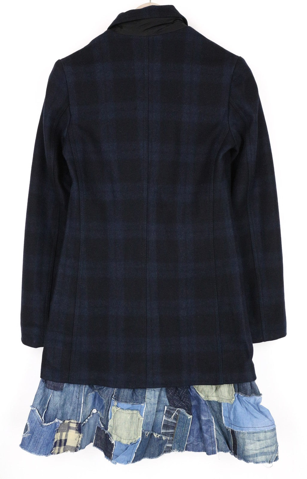 DESIGUAL Snow Robot Women Coat M Blue Tartan Check Wool Designer Mid-Length