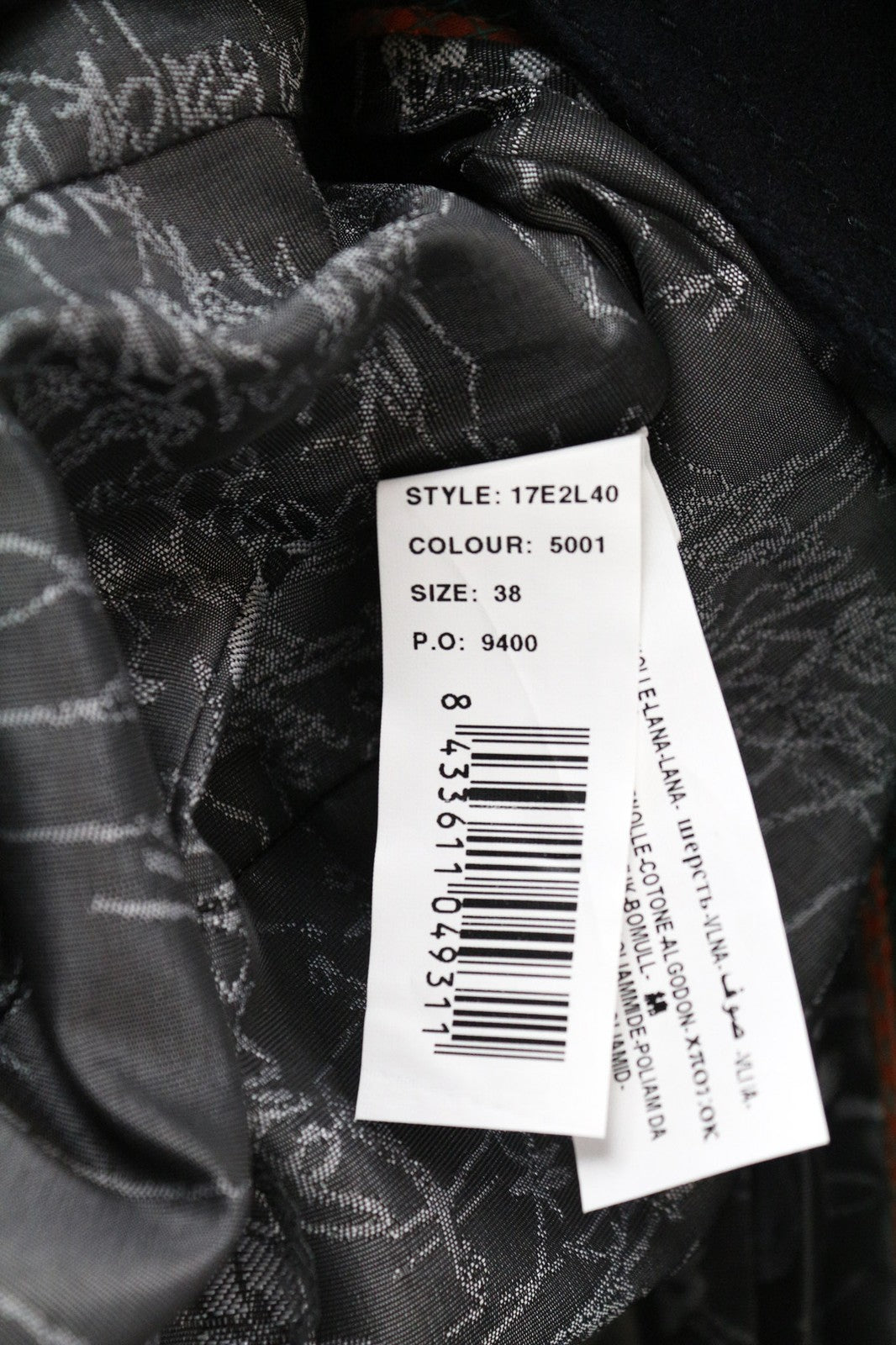 DESIGUAL Snow Robot Women Coat M Woolen Mid-Length Navy Blue Tartan Check