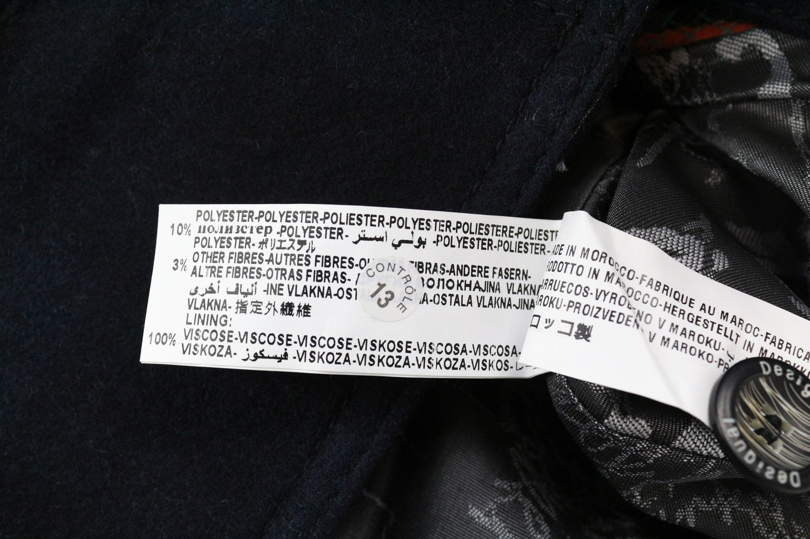 DESIGUAL Snow Robot Women Coat M Woolen Mid-Length Navy Blue Tartan Check