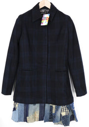 DESIGUAL Snow Robot Women Coat M Navy Blue Wool Mix Tartan Check Designer