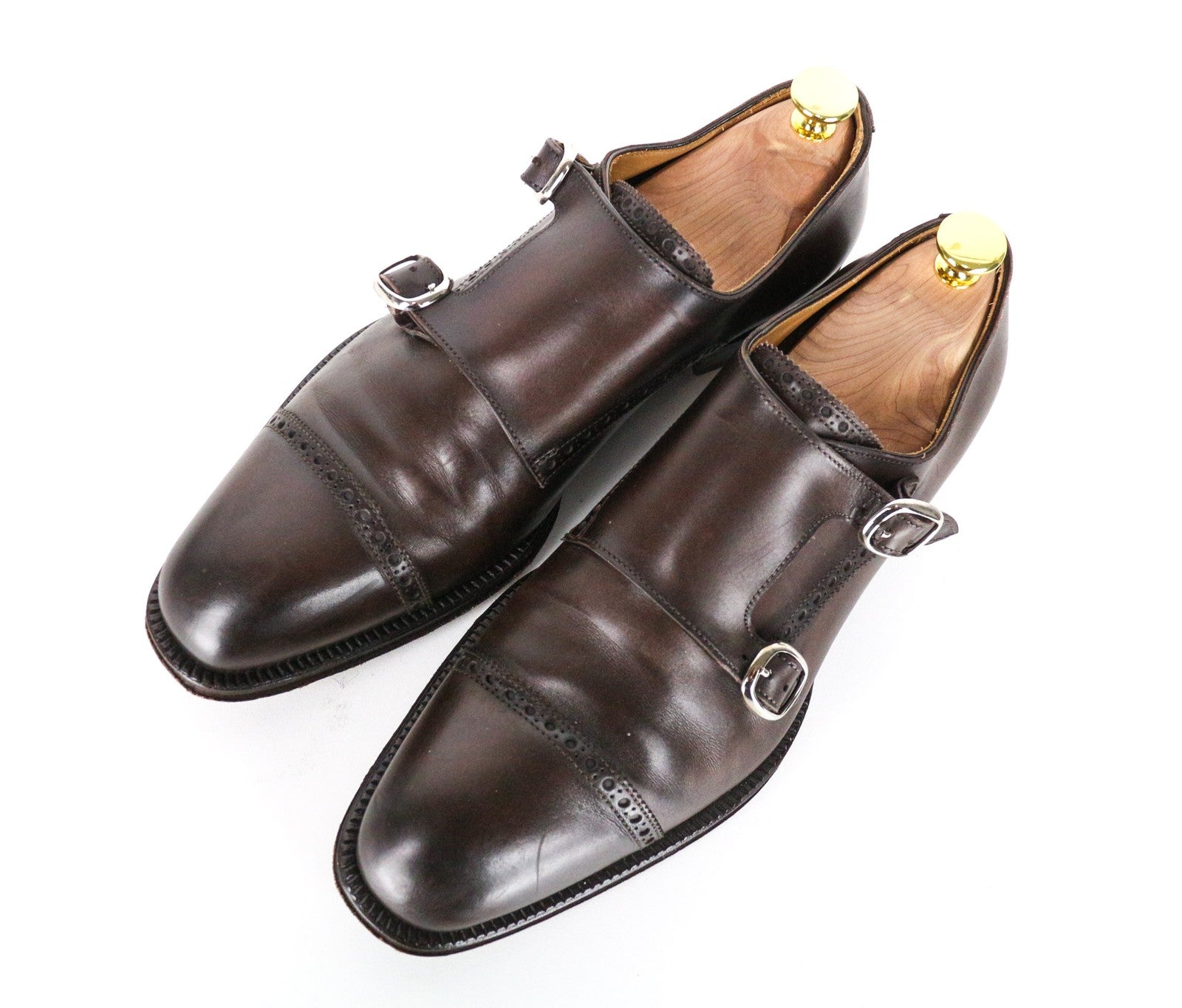 SUITSUPPLY Men Formal Shoes EU40 Double Monk Strap Brogue Brown Calf Leather