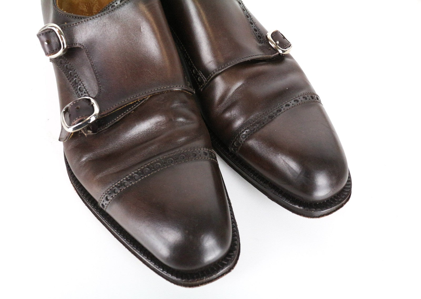 SUITSUPPLY Men Formal Shoes EU40 Double Monk Strap Brogue Brown Calf Leather