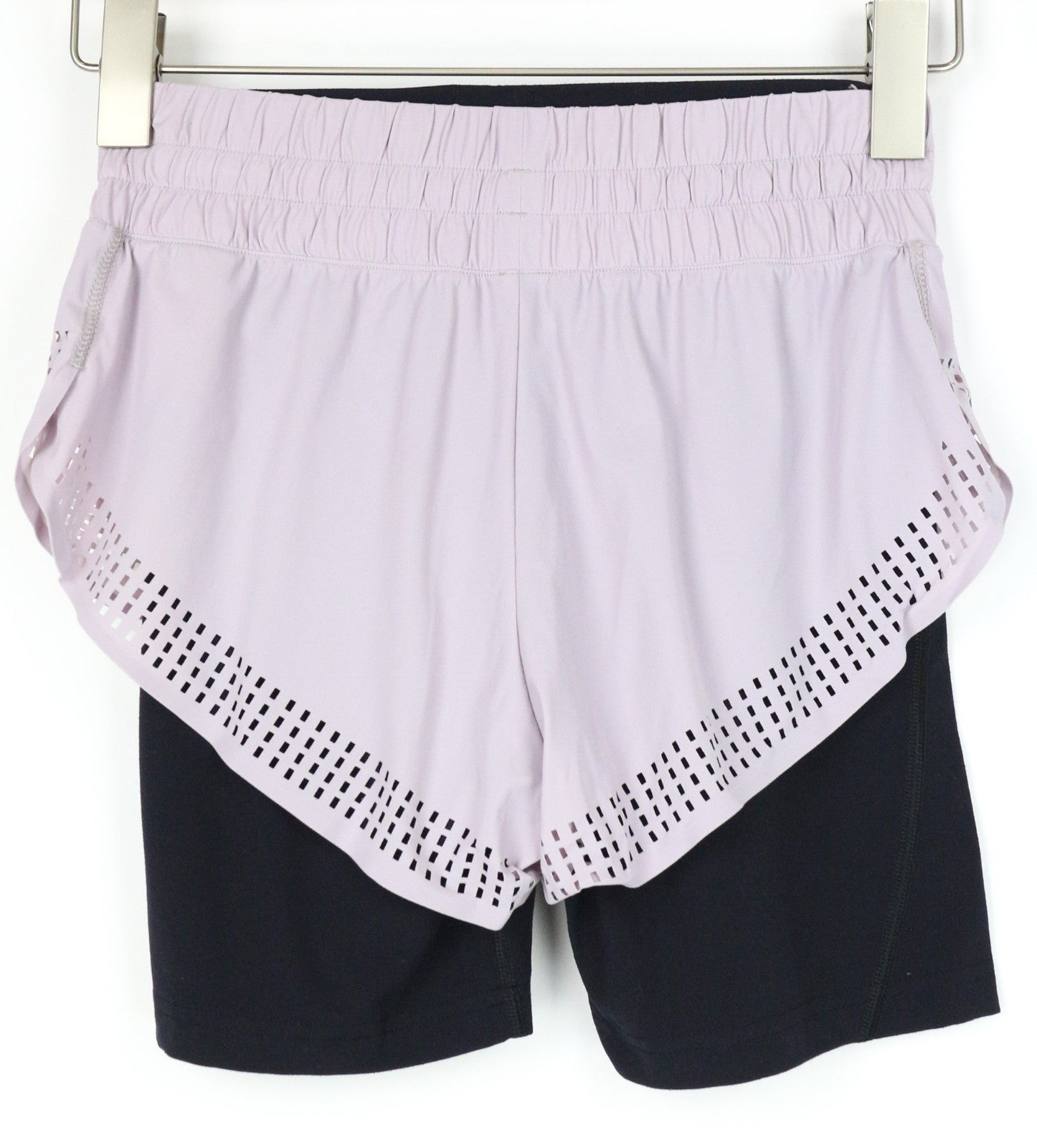 SWEATY BETTY Aerial 2in1 Women Shorts XS Purple Stretchy Dance Layered Gym