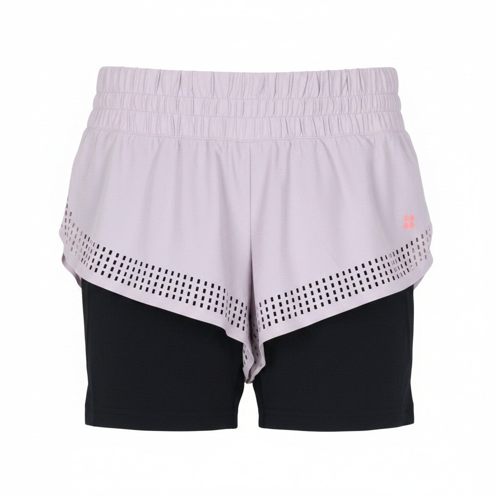 SWEATY BETTY Aerial 2in1 Women Shorts XS Purple Stretch Dance Layered Gym