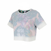 SWEATY BETTY Tournament Tennis Women T-Shirt M Off-White Crop Flower Patterns