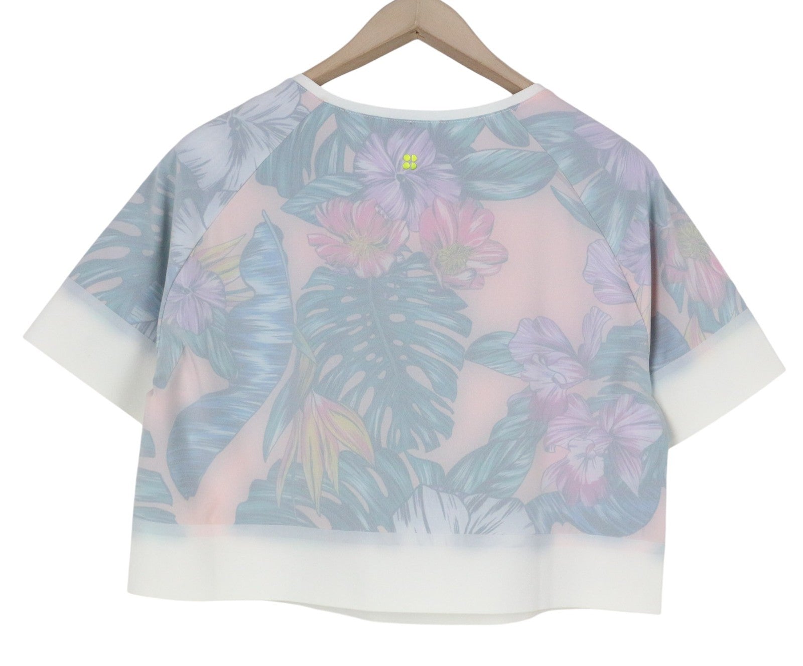SWEATY BETTY Tournament Tennis Women T-Shirt M Off-White Crop Flower Patterns