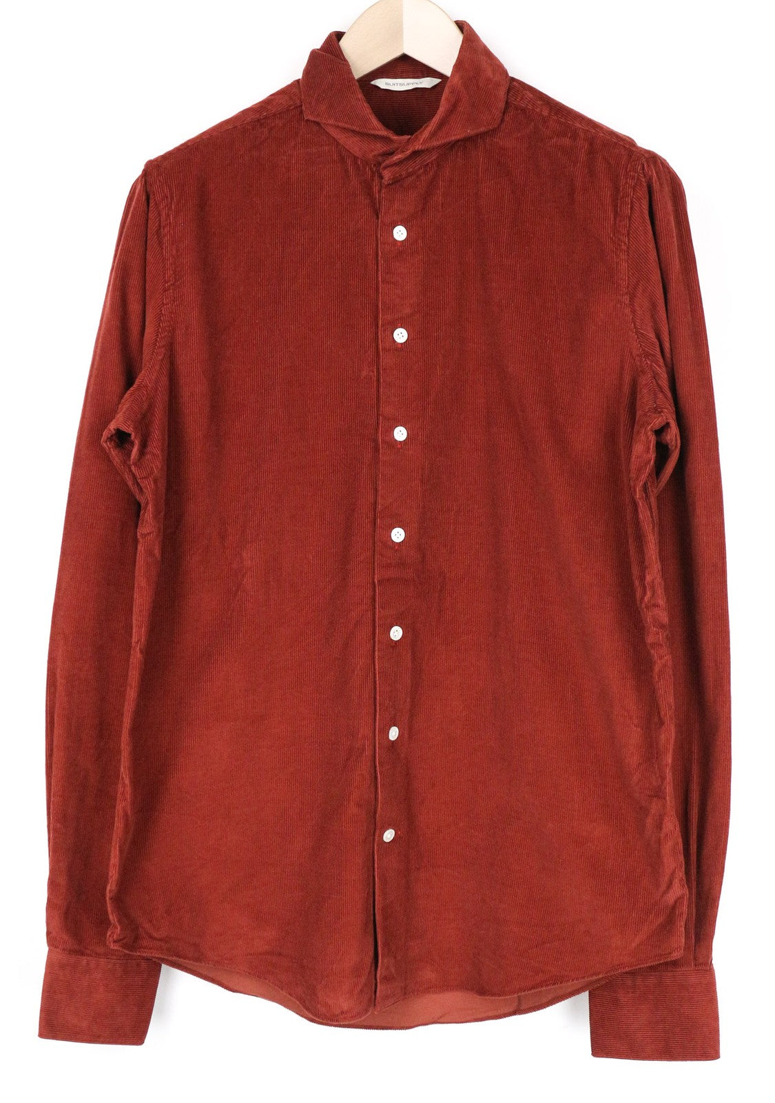 SUITSUPPLY Men Shirt S Extra Slim Long Sleeve Brown Pure Cotton Corduroy