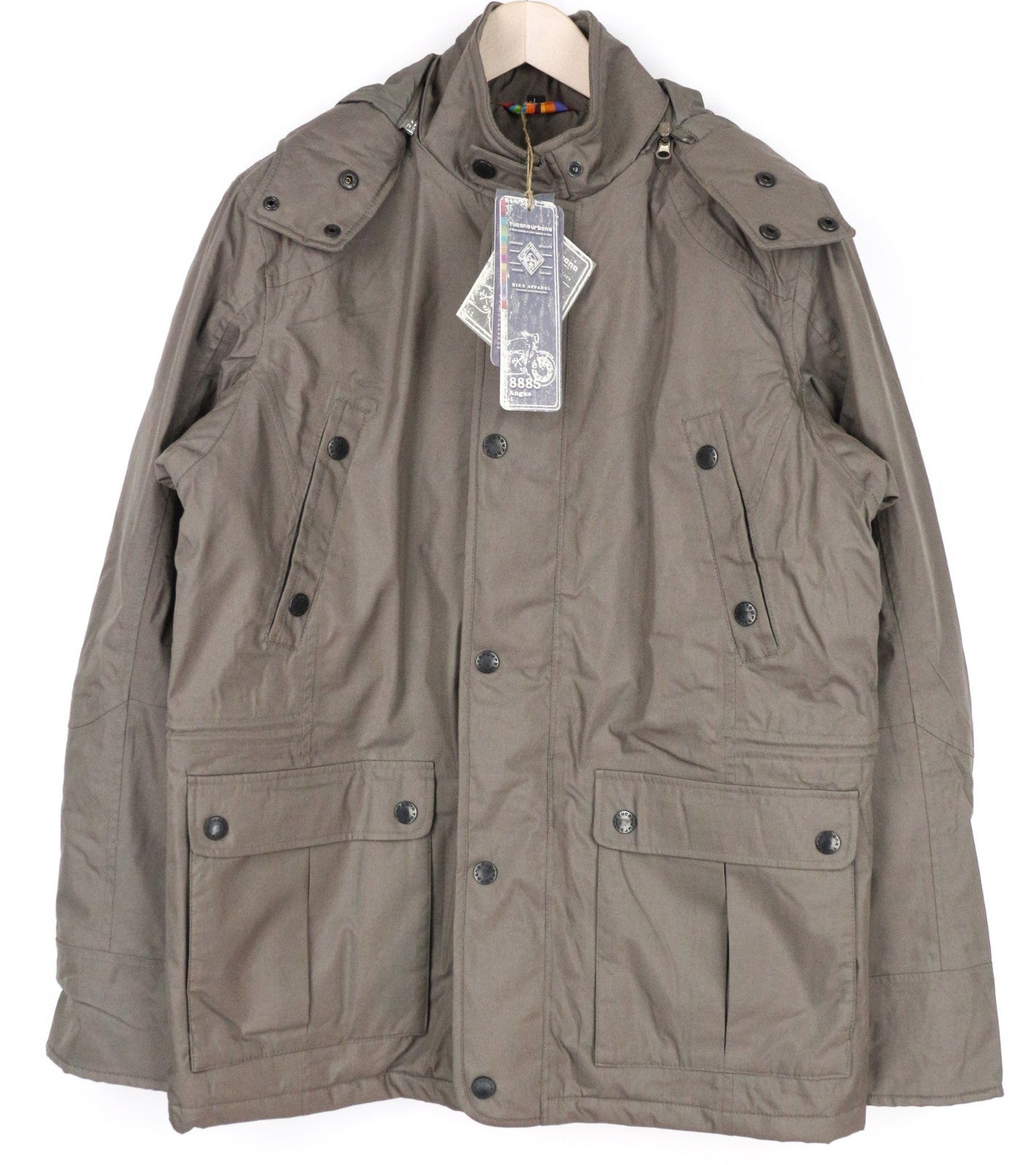 TUCANO URBANO Angus Men Jacket M Brown Cotton Blend Armour Pockets Moto Hooded