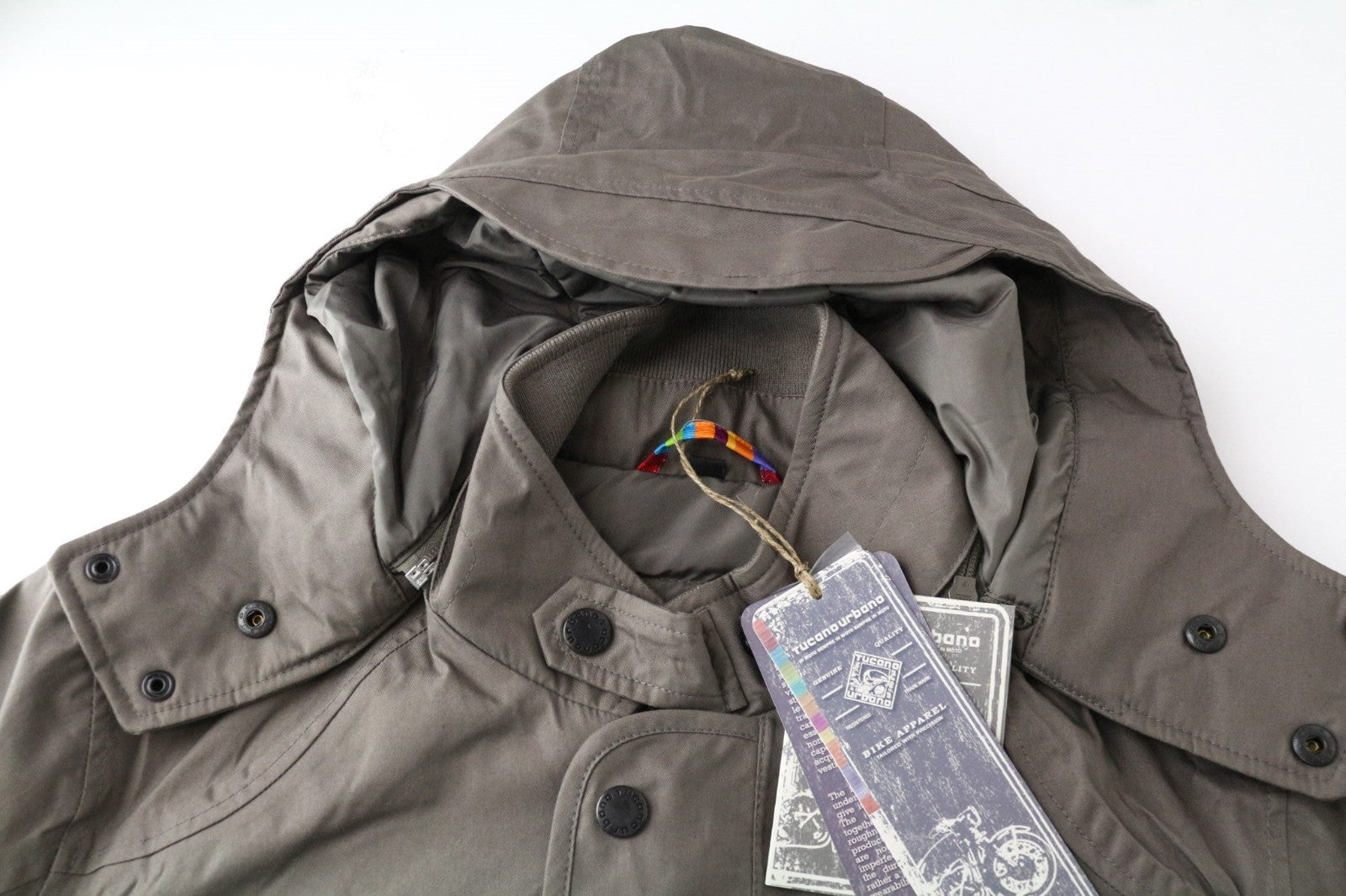 TUCANO URBANO Angus Men Jacket M Brown Cotton Blend Armour Pockets Moto Hooded