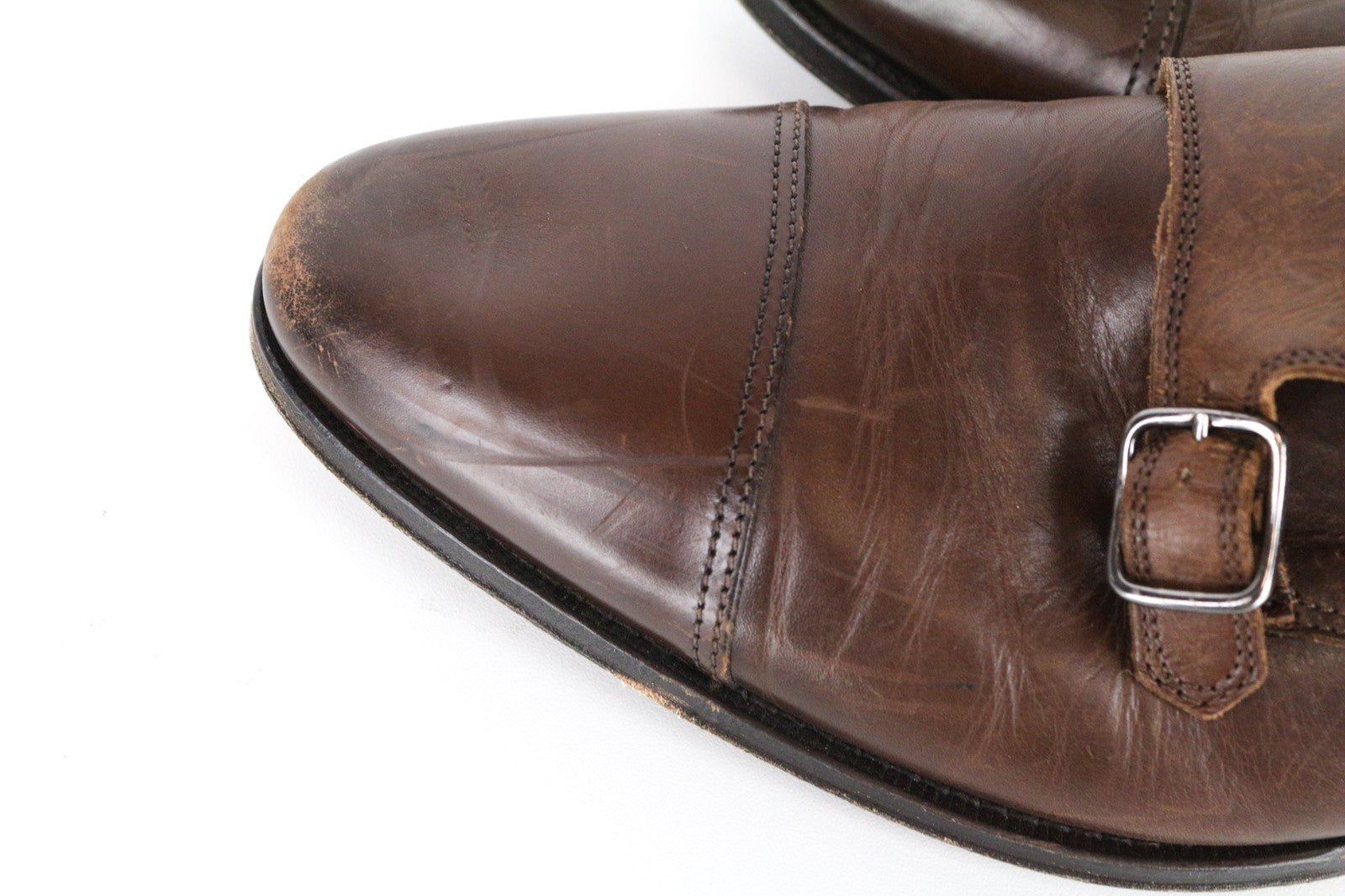 SUITSUPPLY Men Formal Shoes EU42 Brown Genuine Leather Classic Double Buckle