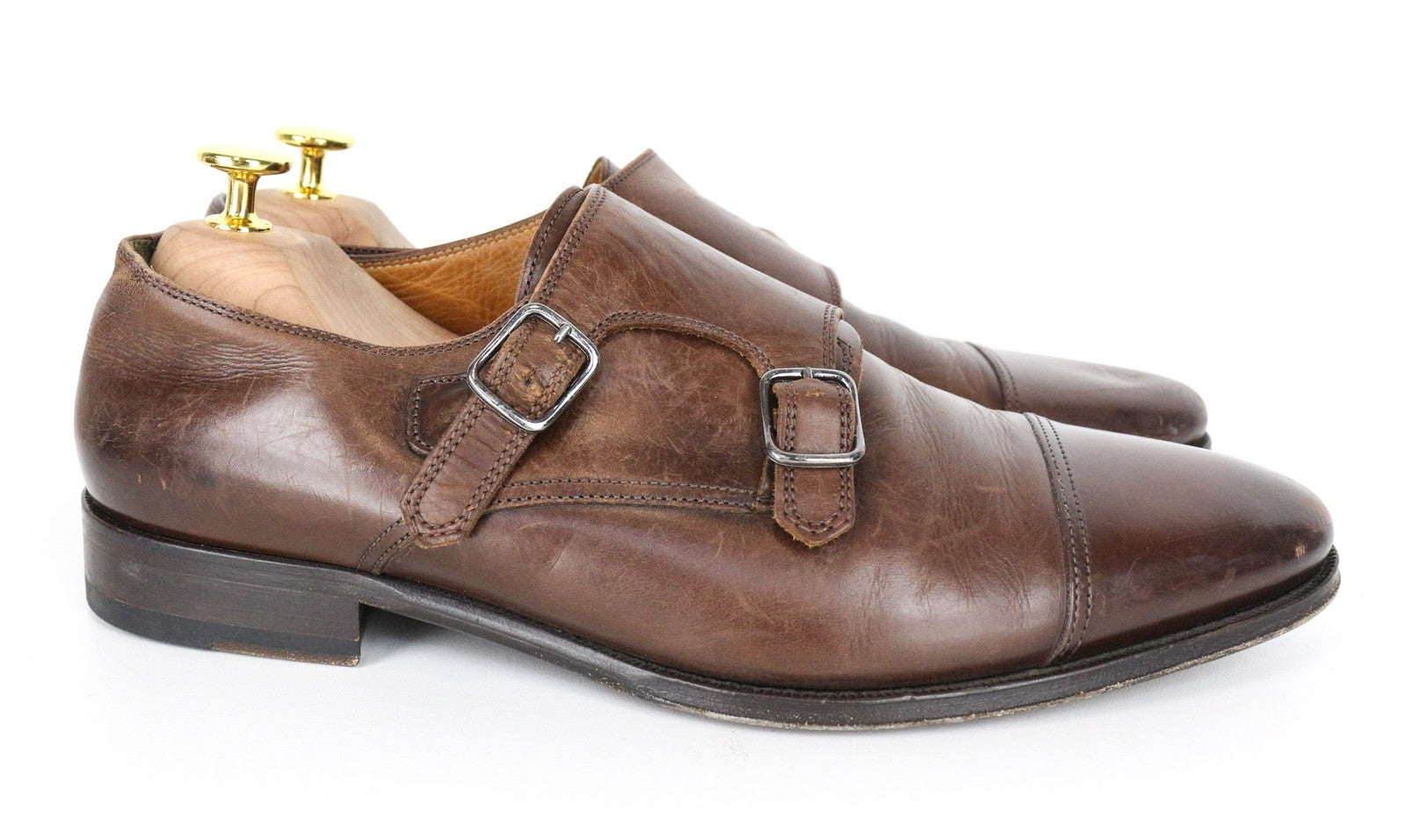 SUITSUPPLY Men Formal Shoes EU42 Brown Genuine Leather Classic Double Buckle