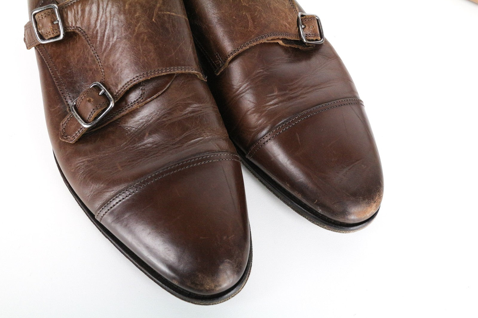 SUITSUPPLY Men Formal Shoes EU42 Brown Genuine Leather Classic Double Buckle