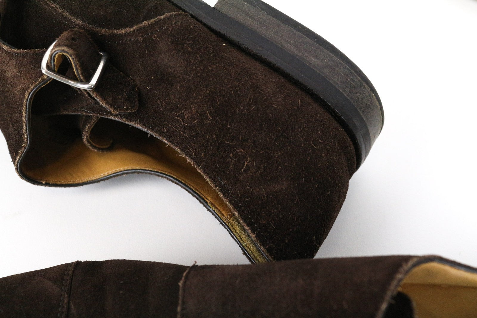 SUITSUPPLY Men Formal Shoes EU43 Brown Suede Leather Classic Double Buckle