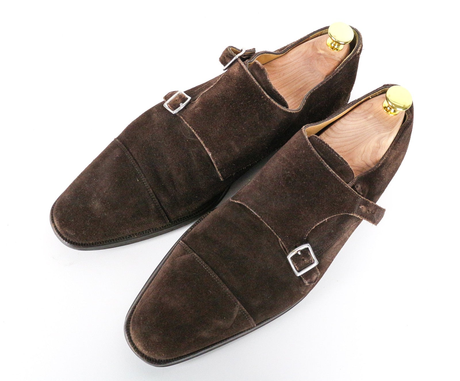 SUITSUPPLY Men Formal Shoes EU43 Brown Suede Leather Classic Double Buckle