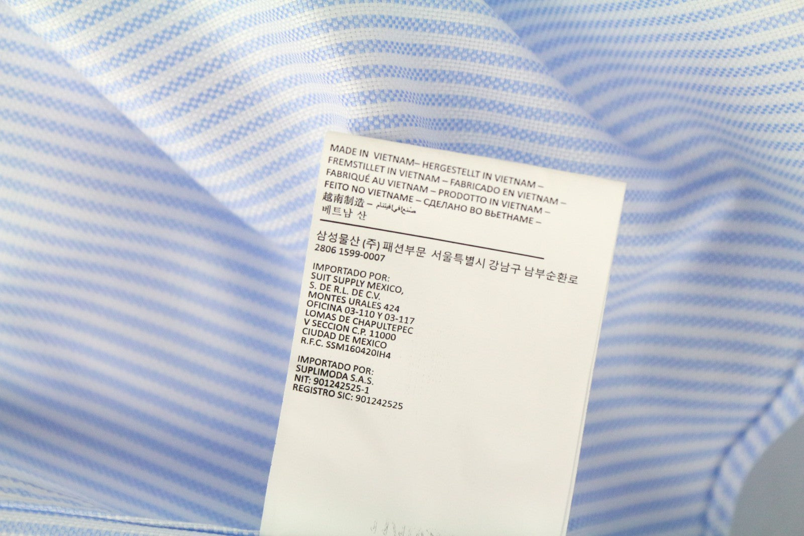 SUITSUPPLY Traveller Men Shirt 37L Slim Blue Pure Cotton Striped Patterns