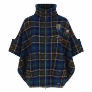 DESIGUAL Women Jacket S Blue Green Wool Blend Checked Short Sleeved Zipped