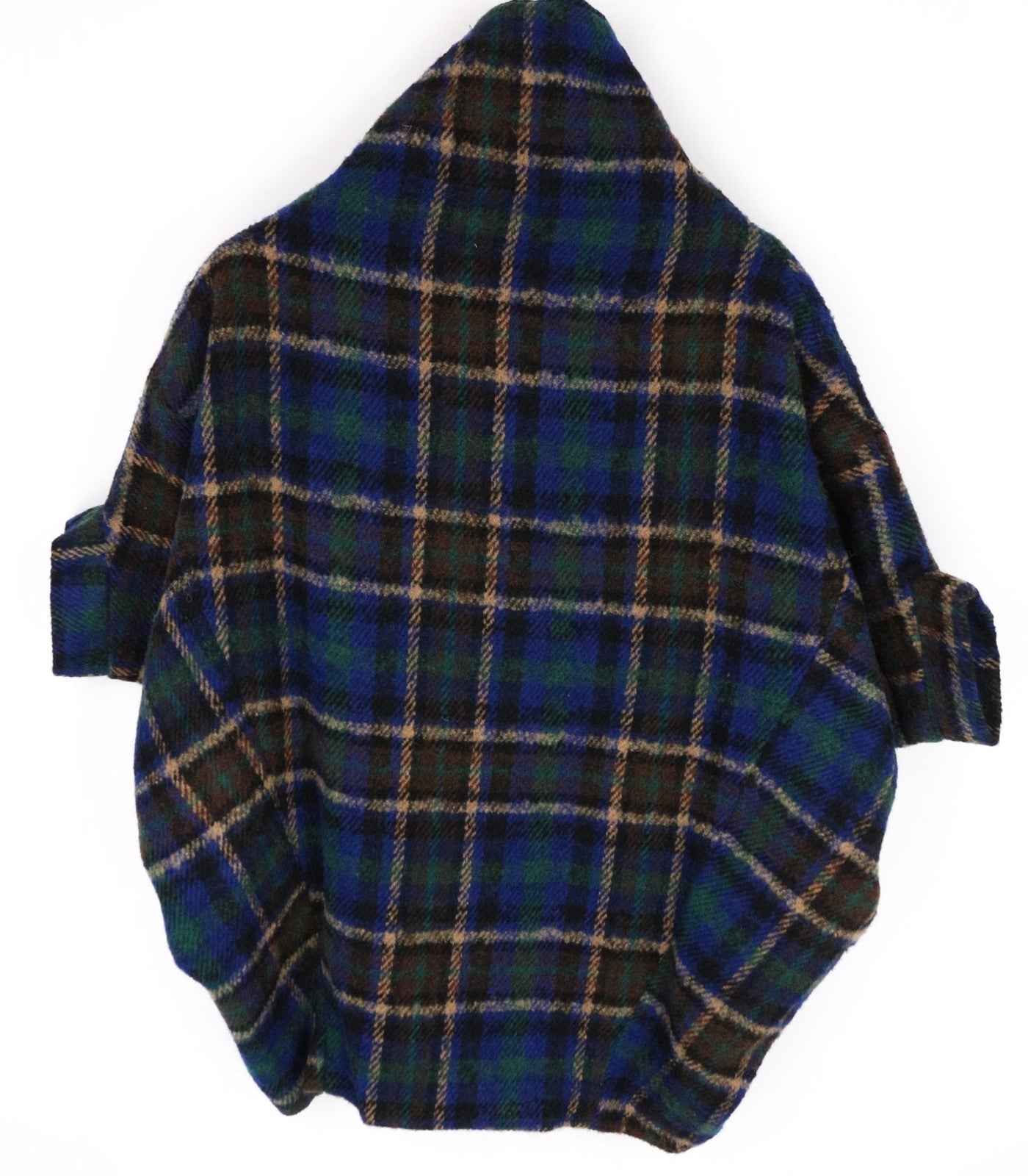 DESIGUAL Women Jacket S Blue Green Wool Blend Checked Short Sleeved Zipped